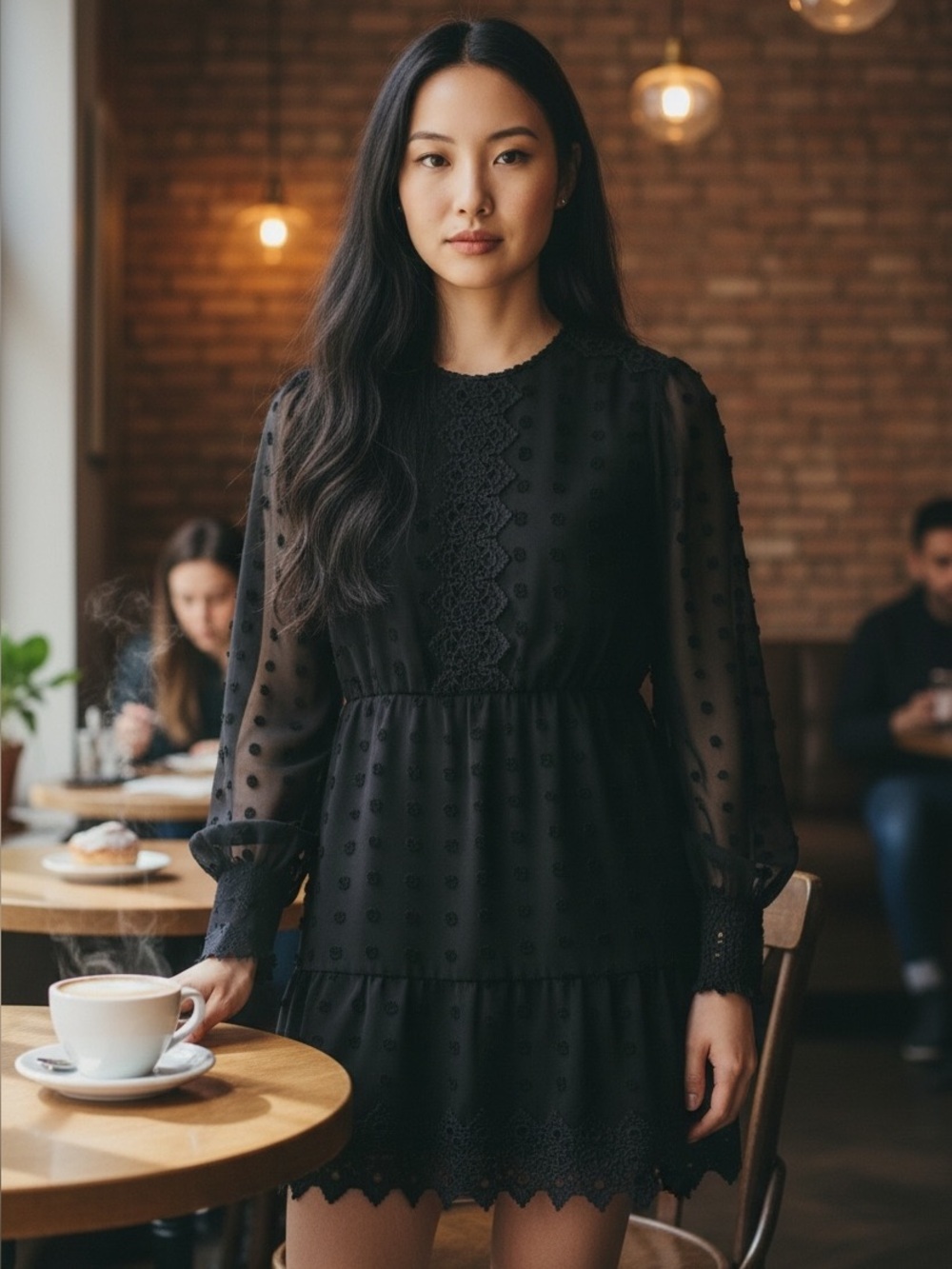Lulu's Black Swiss Dot Long-Sleeve Mini Dress